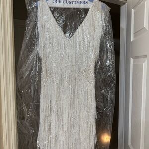 Elegant White Fringe Dress